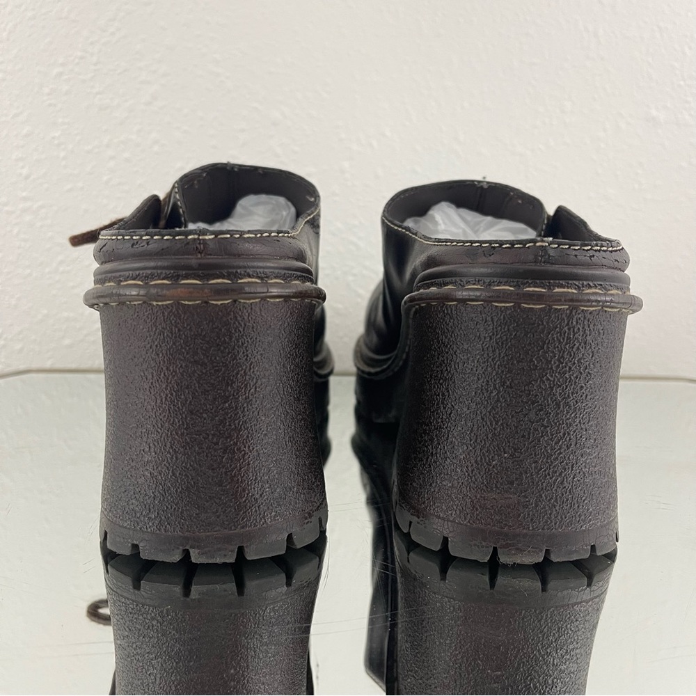 L.E.I. Vintage Y2K Brown Faux Leather Chunky Platform Lace Up Heeled Mule Shoes - Picture 6 of 12